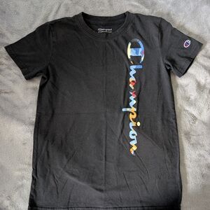 Champion Kids Black Tee with Multicolor Logo